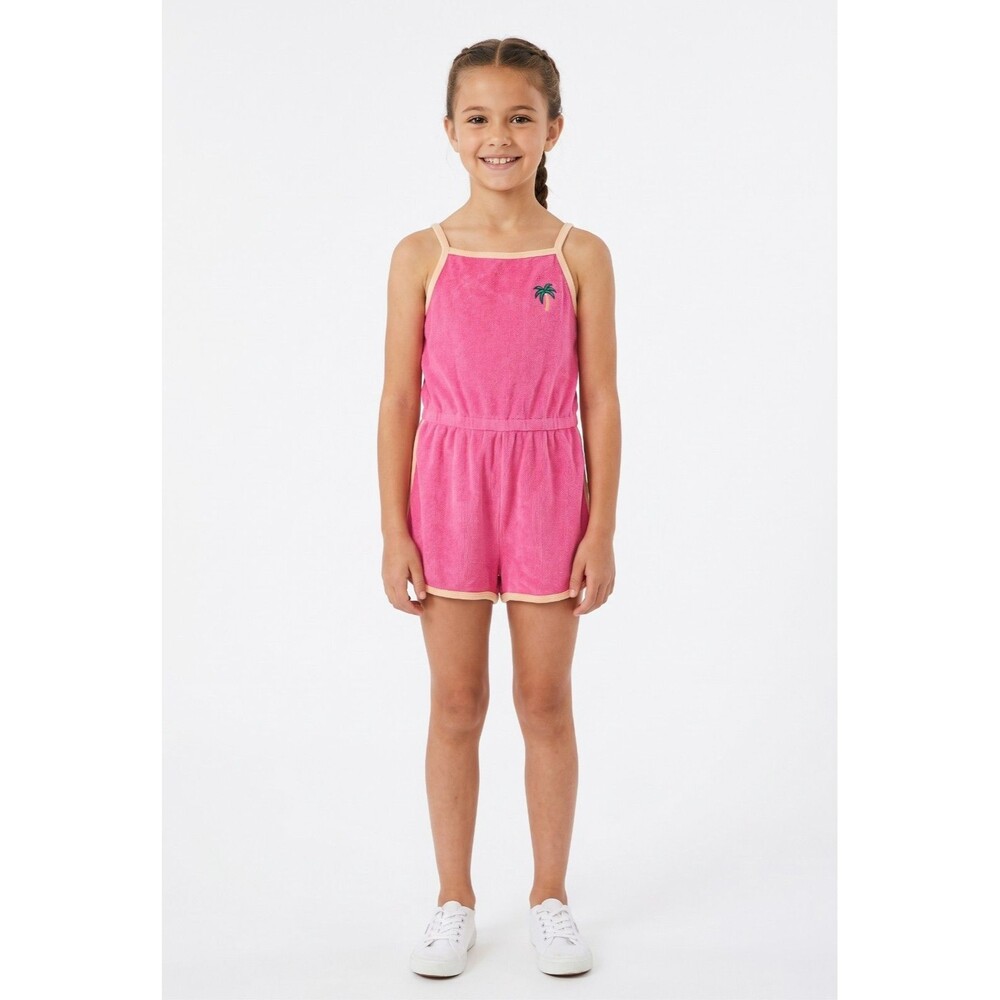 Tucker & Tate Girls Bright Pink Terrycloth Beach Pool Romper Size 6 Palm Tree